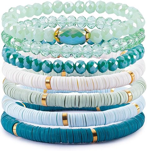 Heishi Bracelets Surfer Bracelets Boho Style Stackable Stretch Bracelets Layered Friendship Bracelets Summer Beach Jewelry Set in Kuwait