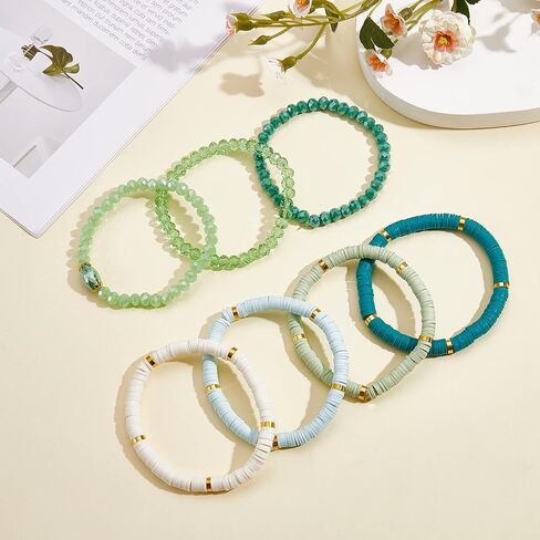 Heishi Bracelets Surfer Bracelets Boho Style Stackable Stretch Bracelets Layered Friendship Bracelets Summer Beach Jewelry Set in Kuwait