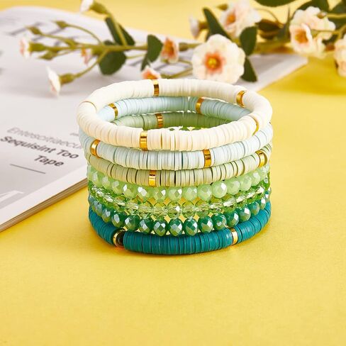 Heishi Bracelets Surfer Bracelets Boho Style Stackable Stretch Bracelets Layered Friendship Bracelets Summer Beach Jewelry Set in Kuwait