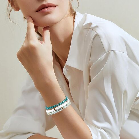 Heishi Bracelets Surfer Bracelets Boho Style Stackable Stretch Bracelets Layered Friendship Bracelets Summer Beach Jewelry Set in Kuwait