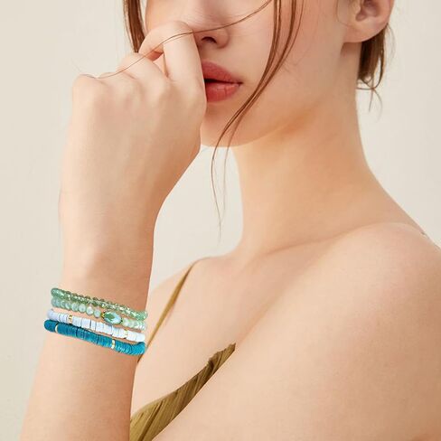 Heishi Bracelets Surfer Bracelets Boho Style Stackable Stretch Bracelets Layered Friendship Bracelets Summer Beach Jewelry Set in Kuwait