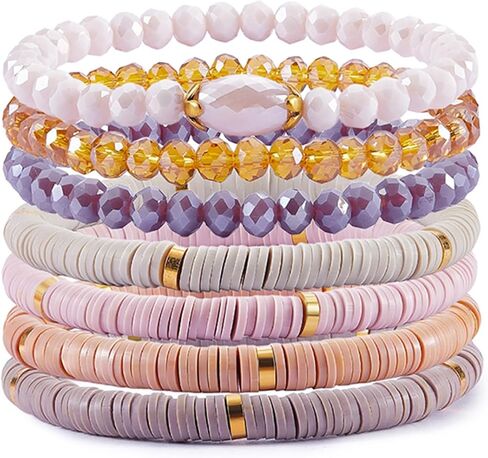 Heishi Bracelets Surfer Bracelets Boho Style Stackable Stretch Bracelets Layered Friendship Bracelets Summer Beach Jewelry Set in Kuwait