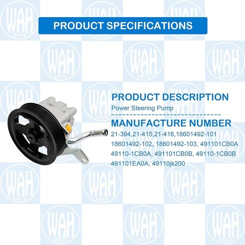 Power Steering Pump with Pulley Compatible With 3.5L 3.7L Infini-ti EX35 EX37 FX35 FX37 G35 G37 M35 Q40 Q50 Q60 Q70 Q70L QX50 QX70 V6 Replace 21-394 49110-1CB0A 491101CB0B in Saudi Arabia