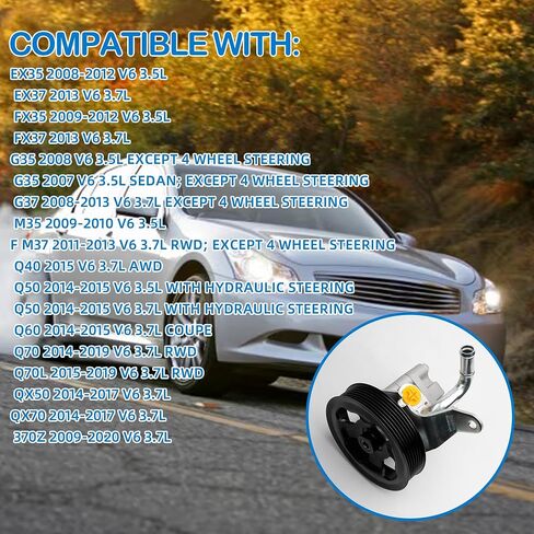 Power Steering Pump with Pulley Compatible With 3.5L 3.7L Infini-ti EX35 EX37 FX35 FX37 G35 G37 M35 Q40 Q50 Q60 Q70 Q70L QX50 QX70 V6 Replace 21-394 49110-1CB0A 491101CB0B in Saudi Arabia