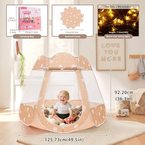 Crayline Pop Up Princess Tent with Star Light, Toys for Year Old Girl Birthday Gift, Girl Toys, Ball Pit for Girl Gift, Easy to Pop Up and Assemble(Pink) in Kuwait