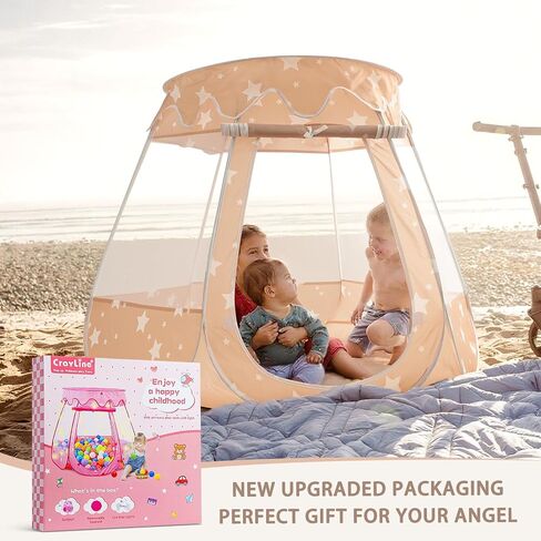 Crayline Pop Up Princess Tent with Star Light, Toys for Year Old Girl Birthday Gift, Girl Toys, Ball Pit for Girl Gift, Easy to Pop Up and Assemble(Pink) in Kuwait