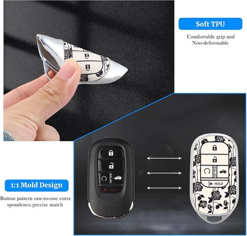 بالنسبة لغطاء Honda Key Fob ، واقي Car Key Case متوافق مع 2022 2023 2024 Honda Accord Civic HR-V CR-V Pilot Smart Key (Black Rose) in Saudi Arabia