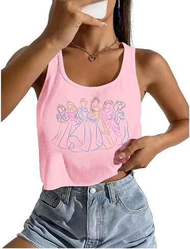 Magical Tank Tops for Women Magic Princess Shirt Magic Kingdom Graphic Tee Holiday Sleeveless Crop Tops in Saudi Arabia