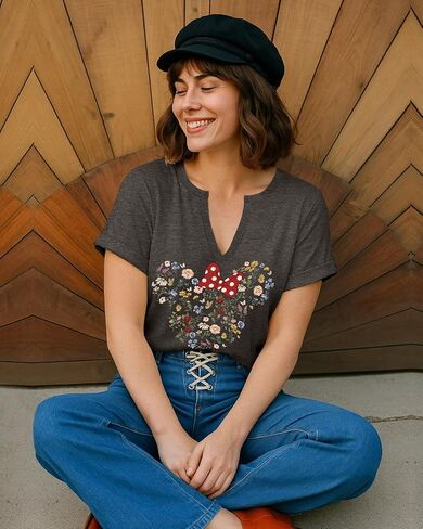 Flafens V Neck T-Shirts for Women - Graphic Short Sleeve Tees Tops Fashion Trendy Soft Casual Summer Outfits Clothes in Kuwait