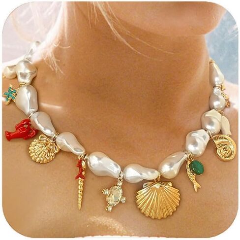 قلادة Classyzint Gold Seashell Charms محاكاة قلادة قابلة للتعديل للنساء للنساء in Kuwait