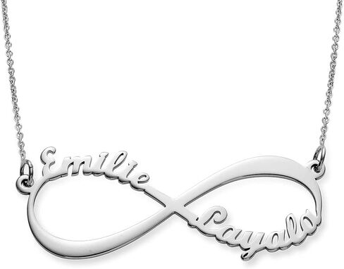 Personalized Infinity Name Necklace - Sterling Silver, Gold Plated or Solid Gold - 1-2 or 3-4 Custom Inscription - by MYKA in Saudi Arabia