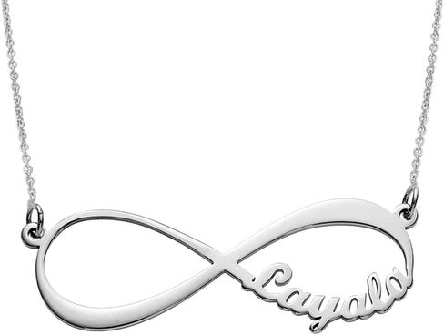 Personalized Infinity Name Necklace - Sterling Silver, Gold Plated or Solid Gold - 1-2 or 3-4 Custom Inscription - by MYKA in Saudi Arabia