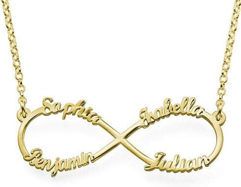 Personalized Infinity Name Necklace - Sterling Silver, Gold Plated or Solid Gold - 1-2 or 3-4 Custom Inscription - by MYKA in Saudi Arabia