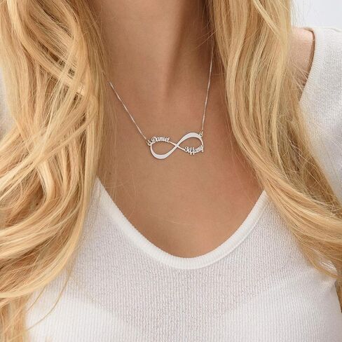 Personalized Infinity Name Necklace - Sterling Silver, Gold Plated or Solid Gold - 1-2 or 3-4 Custom Inscription - by MYKA in Saudi Arabia