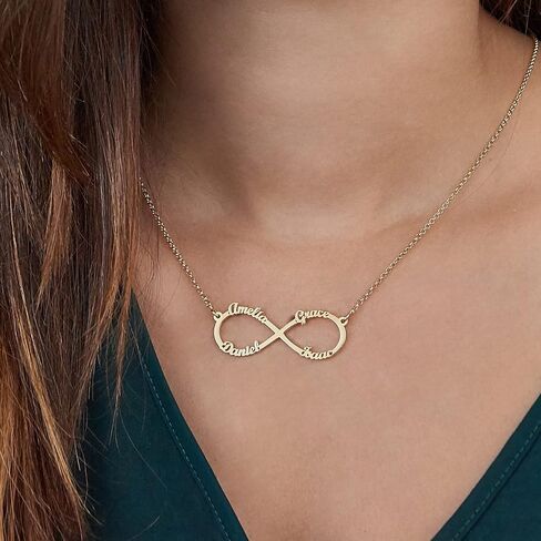 Personalized Infinity Name Necklace - Sterling Silver, Gold Plated or Solid Gold - 1-2 or 3-4 Custom Inscription - by MYKA in Saudi Arabia