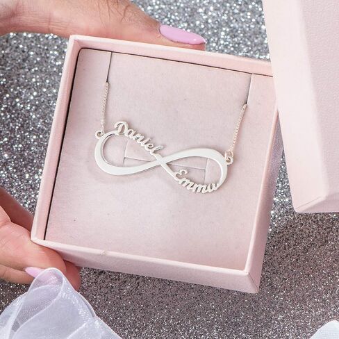 Personalized Infinity Name Necklace - Sterling Silver, Gold Plated or Solid Gold - 1-2 or 3-4 Custom Inscription - by MYKA in Saudi Arabia