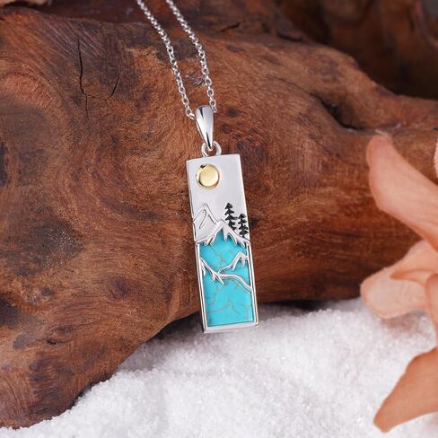 Geniune Turquoise Necklace 925 Sterling Silver Mountain Necklace Vintage Western Pendant Geniune Nature Turquoise Jewelry for Women in Kuwait
