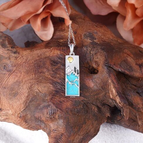 Geniune Turquoise Necklace 925 Sterling Silver Mountain Necklace Vintage Western Pendant Geniune Nature Turquoise Jewelry for Women in Kuwait