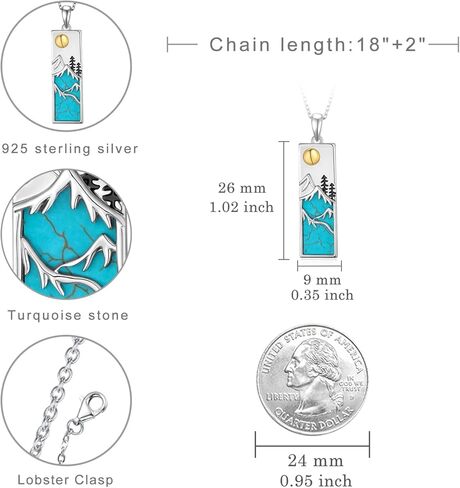 Geniune Turquoise Necklace 925 Sterling Silver Mountain Necklace Vintage Western Pendant Geniune Nature Turquoise Jewelry for Women in Kuwait