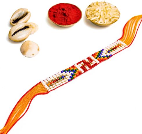 Meezo Vibrant Handwoven Rakhi with Colorful Beads | Traditional Designer Rakhi for Rakshabandhan | Festive Rakhi for Brother in Saudi Arabia