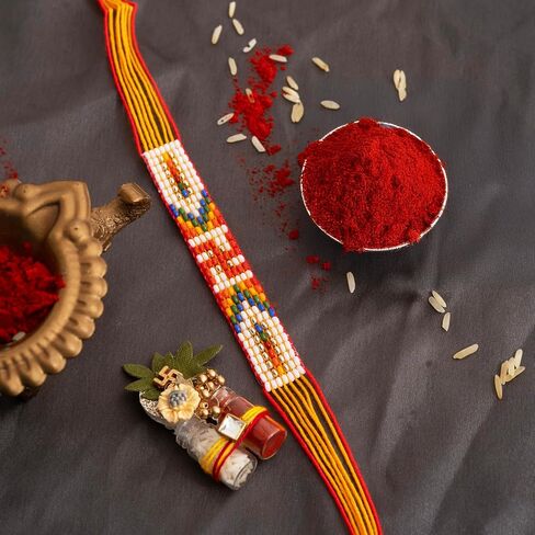 Meezo Vibrant Handwoven Rakhi with Colorful Beads | Traditional Designer Rakhi for Rakshabandhan | Festive Rakhi for Brother in Saudi Arabia