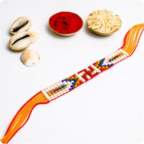 Meezo Vibrant Handwoven Rakhi with Colorful Beads | Traditional Designer Rakhi for Rakshabandhan | Festive Rakhi for Brother in Saudi Arabia
