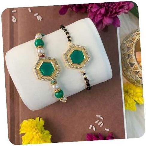 I Jewels Elegant Kundan Stone Bhaiya Bhabhi Mangalsutra Bracelet Rakhi Set With Roli Chawal & Rakshabandhan Card For Brother/Bro/Men in Saudi Arabia