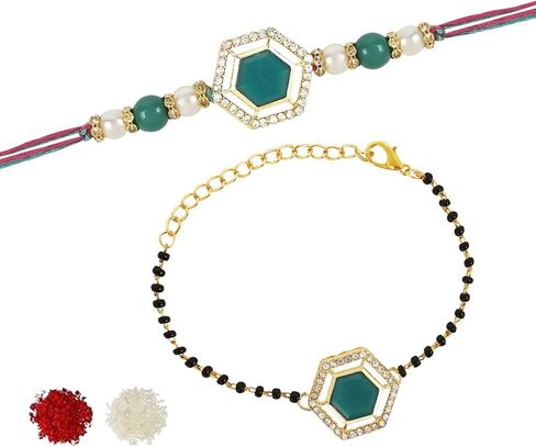 I Jewels Elegant Kundan Stone Bhaiya Bhabhi Mangalsutra Bracelet Rakhi Set With Roli Chawal & Rakshabandhan Card For Brother/Bro/Men in Saudi Arabia