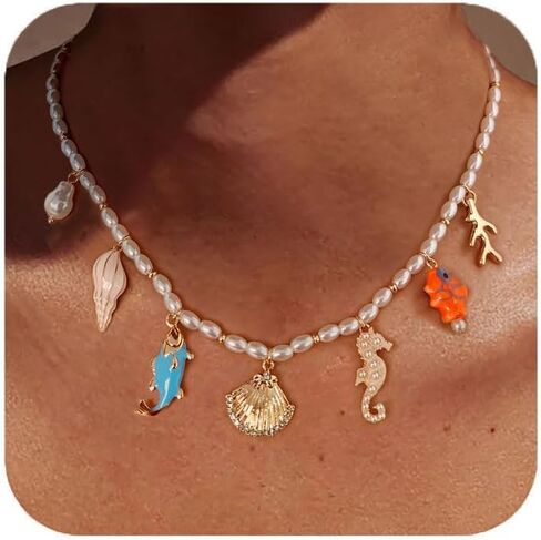 قلادة Classyzint Gold Seashell Charms محاكاة قلادة قابلة للتعديل للنساء للنساء in Kuwait