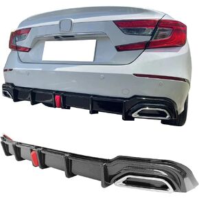IKON MOTORSPORTS, Rear Bumper Lip Diffuser Compatible with 2018-2022 Honda Accord Hybrid, PP Gloss Black Rear Shark Fins Spoiler with Light, 2019 2020 2021 in Kuwait
