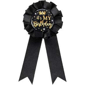 It's My Birthday Badge Ribbon, Tinplate Badge Pin Happy Birthday Pin Black Corsage Button Badge Brooch Pin Party Decorations for Women Men Girls Boys in Saudi Arabia