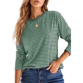 Dokotoo Women's Casual Striped Long Sleeve Tops Crew Neck Knit Basic T Shirts in Saudi Arabia