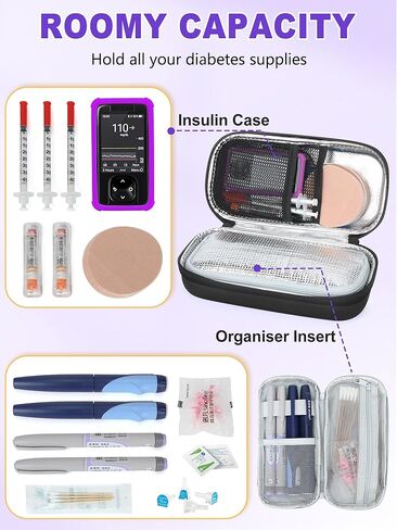 حقيبة سفر مبرد الأنسولين مع عبوتين ثلج كبيرتين للرحلات الطويلة والحياة اليومية - حقيبة سفر معزولة ومبرد للأدوية معتمدة من إدارة أمن المواصلات الأمريكية (أرجواني) in Kuwait