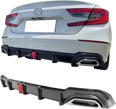 IKON MOTORSPORTS, Rear Bumper Lip Diffuser Compatible with 2018-2022 Honda Accord Hybrid, PP Gloss Black Rear Shark Fins Spoiler with Light, 2019 2020 2021 in Saudi Arabia
