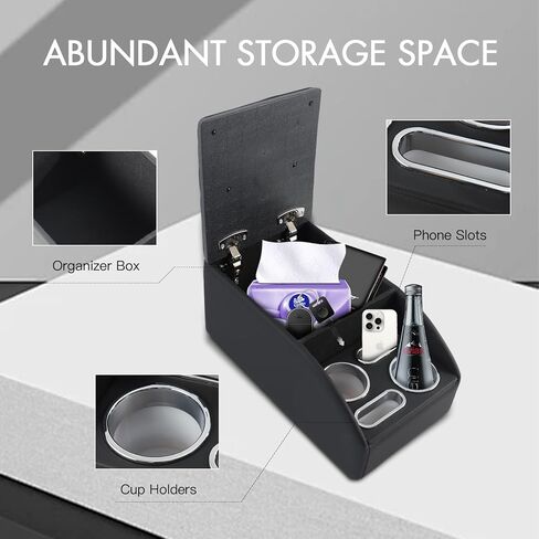 Car Rear Seat Armrest 2 Row Console Box with Cup Holder Black Car Center Console Cup Holder Universal Rear Bench Seat Consoles with Storage Box in Saudi Arabia