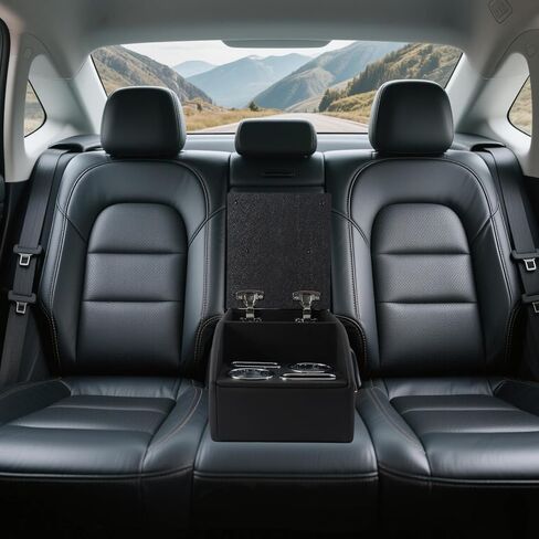 Car Rear Seat Armrest 2 Row Console Box with Cup Holder Black Car Center Console Cup Holder Universal Rear Bench Seat Consoles with Storage Box in Saudi Arabia