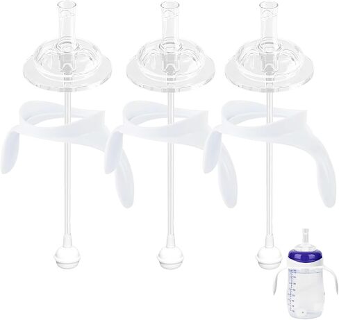Sippy Cup Conversion Kit for Lansinoh Baby Bottles, Soft Straw Top and Weighted Straw Transition Kit with Handles, Set of 3 in Kuwait