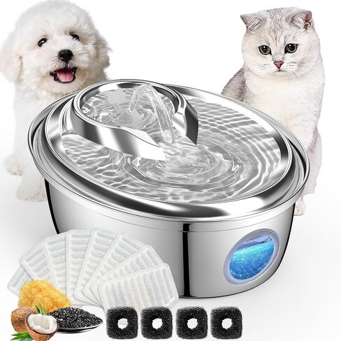 ORSDA Cat Water Fountain Stainless Steel, Cat Fountains for Drinking, 67oz/2L Automatic Pet Fountain Water Dispenser with Water Level Window for Cats and Small Dogs- 4Pcs Filters (D36-F) in Saudi Arabia