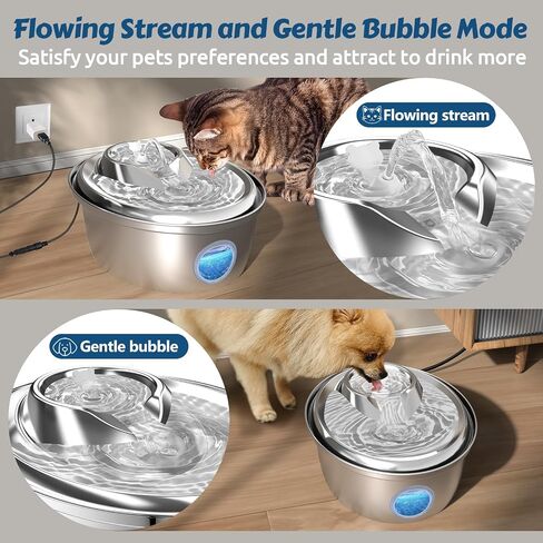 ORSDA Cat Water Fountain Stainless Steel, Cat Fountains for Drinking, 67oz/2L Automatic Pet Fountain Water Dispenser with Water Level Window for Cats and Small Dogs- 4Pcs Filters (D36-F) in Saudi Arabia