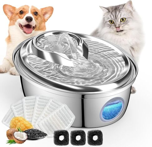 ORSDA Cat Water Fountain Stainless Steel, Cat Fountains for Drinking, 67oz/2L Automatic Pet Fountain Water Dispenser with Water Level Window for Cats and Small Dogs- 4Pcs Filters (D36-F) in Saudi Arabia