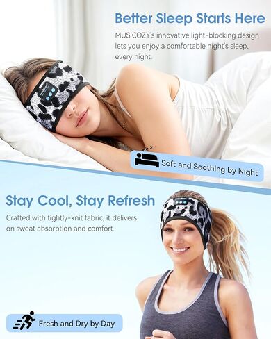 MUSICOZY Bluetooth 5.4 Headband Sleep Headphones, Wireless Music Sleeping Mask Headband with Earbuds for Sports, Travel, Yoga, Office, Ideal for Mom, Women, Teens in Kuwait