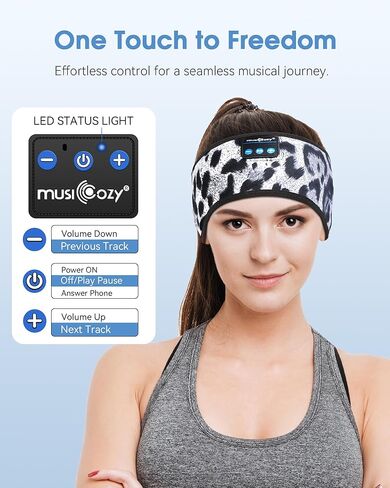 MUSICOZY Bluetooth 5.4 Headband Sleep Headphones, Wireless Music Sleeping Mask Headband with Earbuds for Sports, Travel, Yoga, Office, Ideal for Mom, Women, Teens in Kuwait