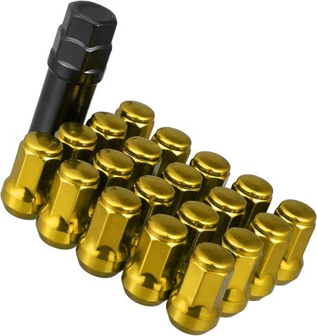 Motoforti Universal Car Lug Nuts Cone Seat Closed End Bulge Acorn He, Wheel Nut with Socket Key,M12 x 1.25,Reliable, Alloy Steel,Gold Tone, 20 Pcs in Saudi Arabia