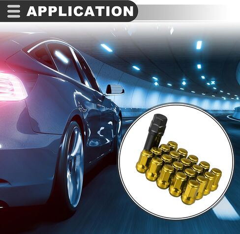 Motoforti Universal Car Lug Nuts Cone Seat Closed End Bulge Acorn He, Wheel Nut with Socket Key,M12 x 1.25,Reliable, Alloy Steel,Gold Tone, 20 Pcs in Saudi Arabia