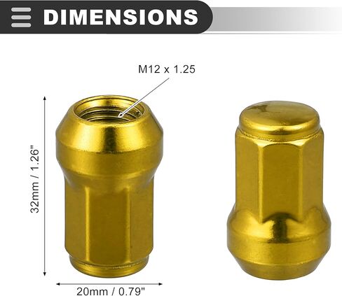 Motoforti Universal Car Lug Nuts Cone Seat Closed End Bulge Acorn He, Wheel Nut with Socket Key,M12 x 1.25,Reliable, Alloy Steel,Gold Tone, 20 Pcs in Saudi Arabia