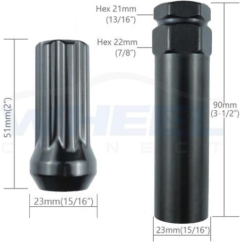 WHEEL CONNECT Spline Lug Nuts, 14x1.5, Acorn for Conical Seat. Set of 32 with 1 Key and 1 Storage Bag, for Aftermarket Custom Tuner Wheel, Steel, Black Finish.M14 X 1.5. in Kuwait