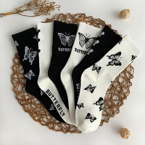 5/6/10/12 Pairs Floral Cute Socks for Women Kawaii Design Cottagecore Colorful Casual Dress Athletic Crew Socks Pack in Saudi Arabia
