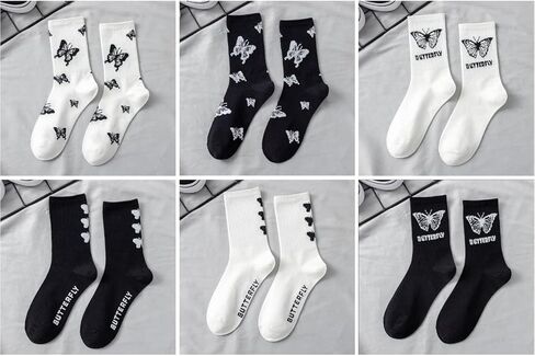 5/6/10/12 Pairs Floral Cute Socks for Women Kawaii Design Cottagecore Colorful Casual Dress Athletic Crew Socks Pack in Saudi Arabia