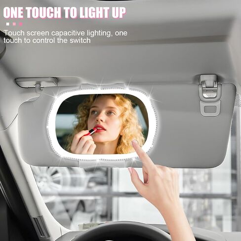 Bling Car Sun Visor Vanity Mirror, Rechargeable LED Vehicle Sun Shading Makeup Mirror, Dimmable Touch Screen Auto Vanity Looking Glass for Women Girls, Universal for SUV RV Truck (White) in Kuwait