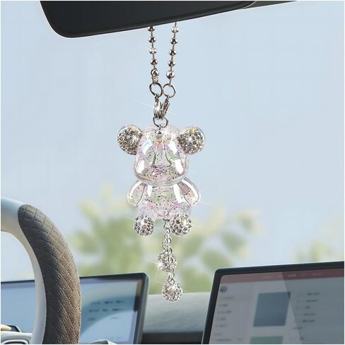 Bling Car Hanging Ornament, Cute Crystal Bear Lucky Vehicle Rear View Mirror Pendant Accessories, Automotive Interior Dangle Charm Decoration, Universal for SUV RV Truck (Purple) in Saudi Arabia